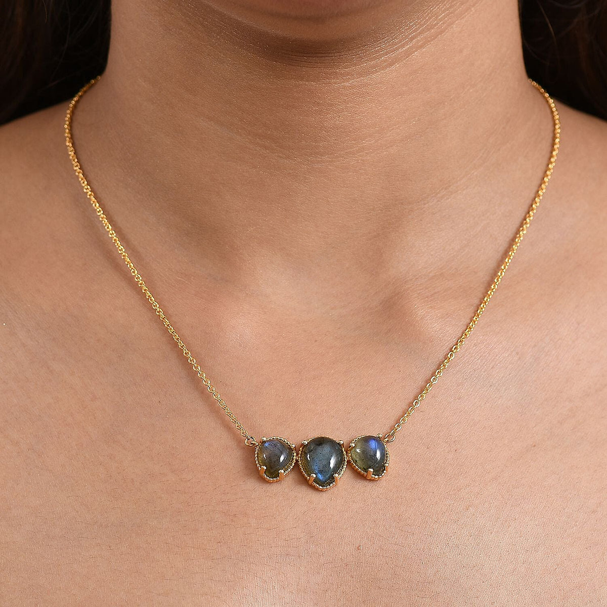 EverTrue Labradorite Trilogy Necklace (Size - 20) Pure Yellow Brass Mix Metal 10.56 Ct. 8261419 1