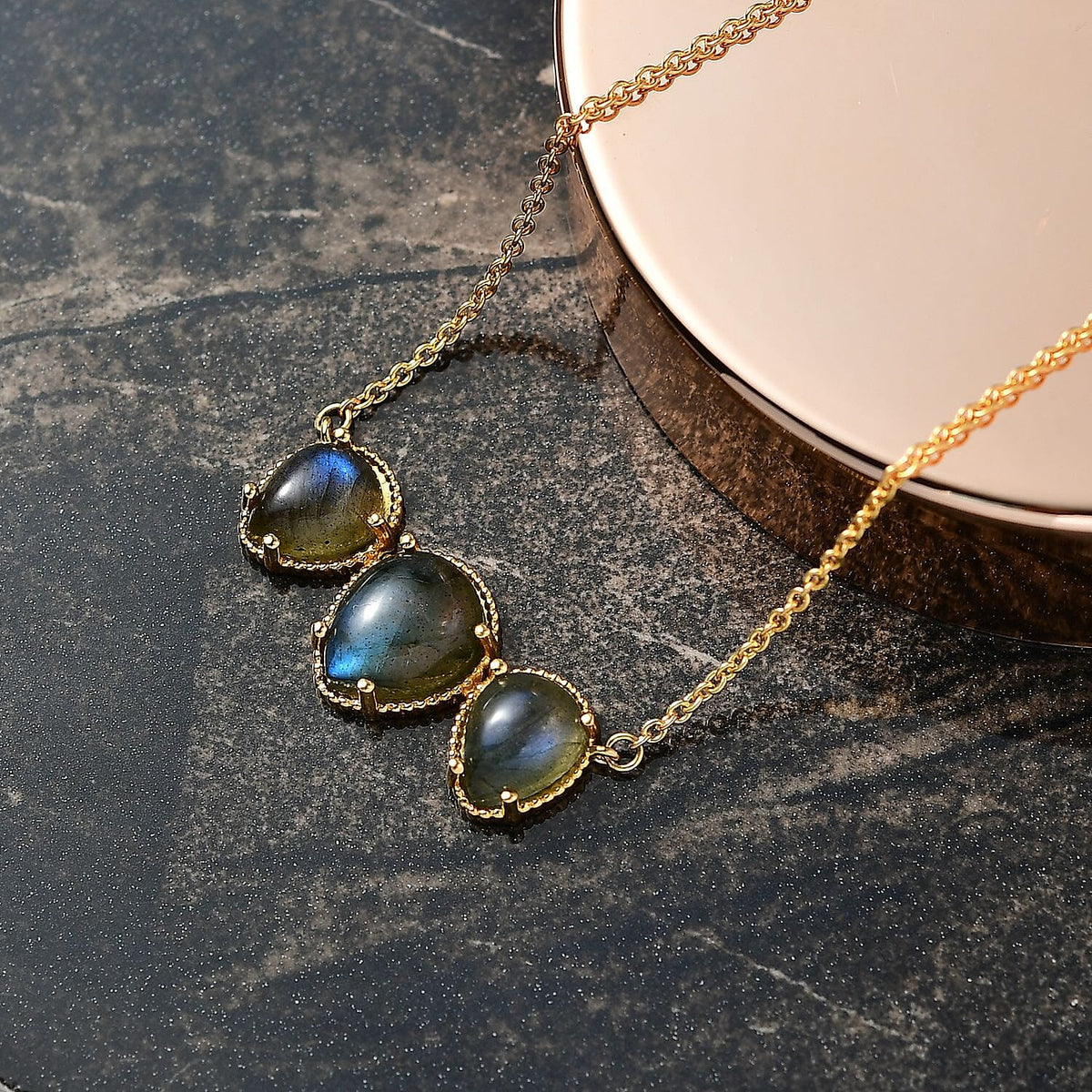 EverTrue Labradorite Trilogy Necklace (Size - 20) Pure Yellow Brass Mix Metal 10.56 Ct. 8261419 2