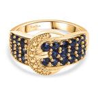 Blue Sapphire Buckle Ring in Yellow Gold Tone 1.53 Ct.