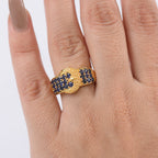 Blue Sapphire Buckle Ring in Yellow Gold Tone 1.53 Ct.