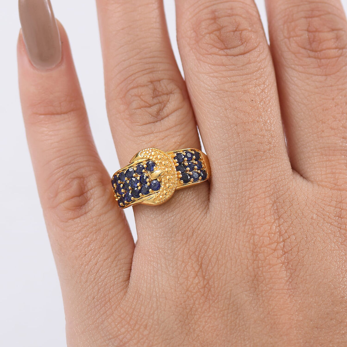 Blue Sapphire Buckle Ring in Yellow Gold Tone 1.53 Ct. 8298352 3