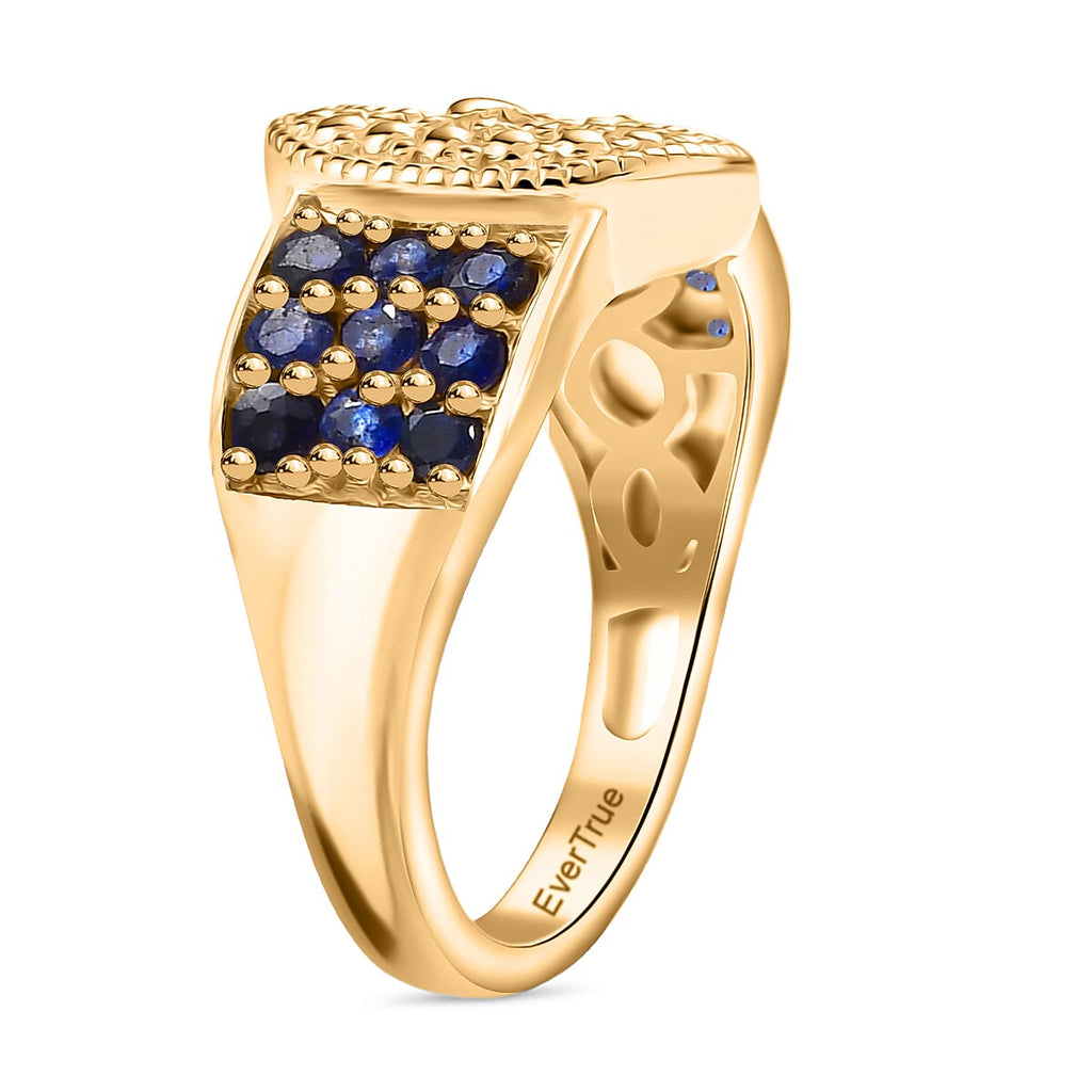 Blue Sapphire Buckle Ring in Yellow Gold Tone 1.53 Ct.
