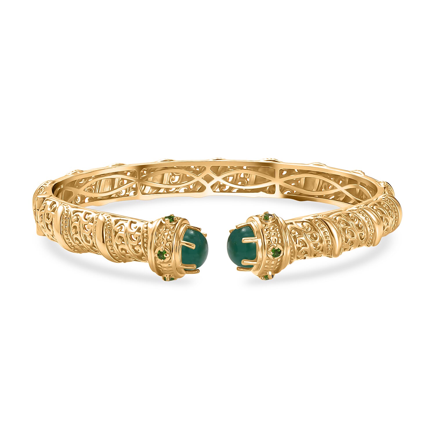 EverTrue Green Onyx, Natural Chrome Diopside Cuff Bangle (Size - 7.5) in Yellow Gold Plated 4.66 Ct. 8242592 0