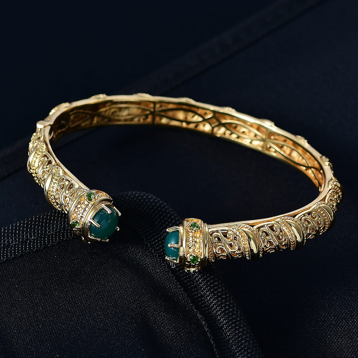 EverTrue Green Onyx, Natural Chrome Diopside Cuff Bangle (Size - 7.5) in Yellow Gold Plated 4.66 Ct. 8242592 2