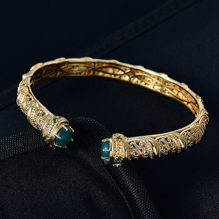 EverTrue Green Onyx, Natural Chrome Diopside Cuff Bangle (Size - 7.5) in Yellow Gold Plated 4.66 Ct. 8242592 2