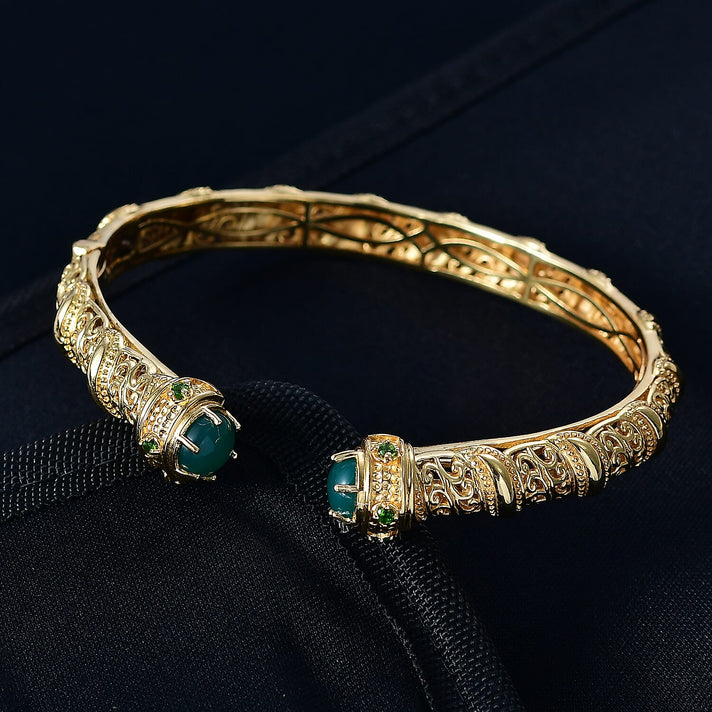 EverTrue Green Onyx, Natural Chrome Diopside Cuff Bangle (Size - 7.5) in Yellow Gold Plated 4.66 Ct. 8242592 2