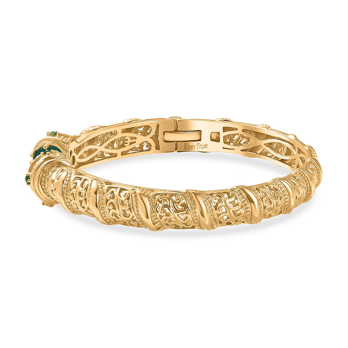 EverTrue Green Onyx, Natural Chrome Diopside Cuff Bangle (Size - 7.5) in Yellow Gold Plated 4.66 Ct. 8242592 4