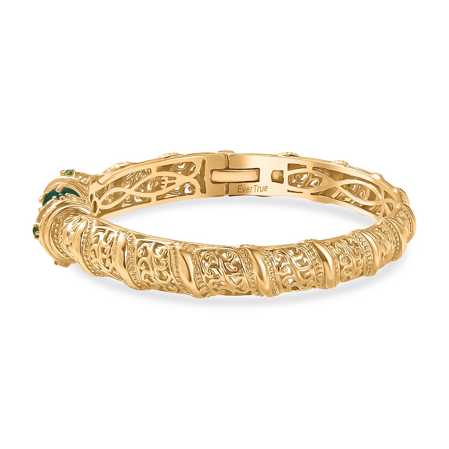 EverTrue Green Onyx, Natural Chrome Diopside Cuff Bangle (Size - 7.5) in Yellow Gold Plated 4.66 Ct. 8242592 4