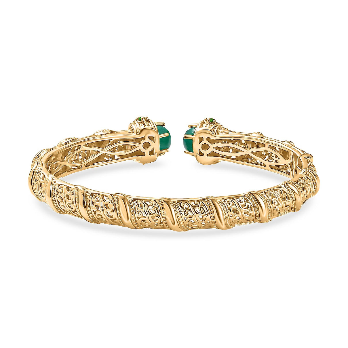 EverTrue Green Onyx, Natural Chrome Diopside Cuff Bangle (Size - 7.5) in Yellow Gold Plated 4.66 Ct. 8242592 5