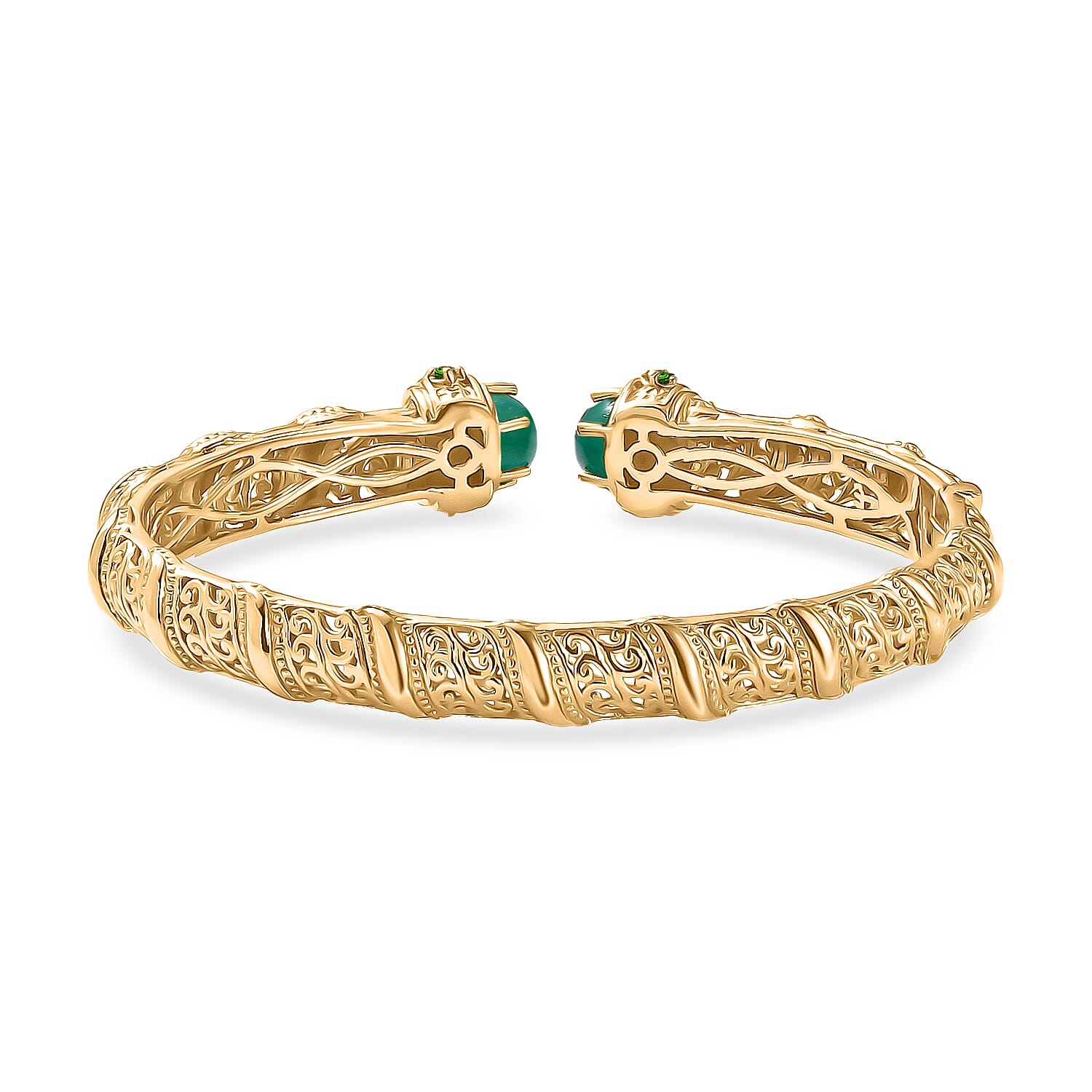 EverTrue Green Onyx, Natural Chrome Diopside Cuff Bangle (Size - 7.5) in Yellow Gold Plated 4.66 Ct. 8242592 5