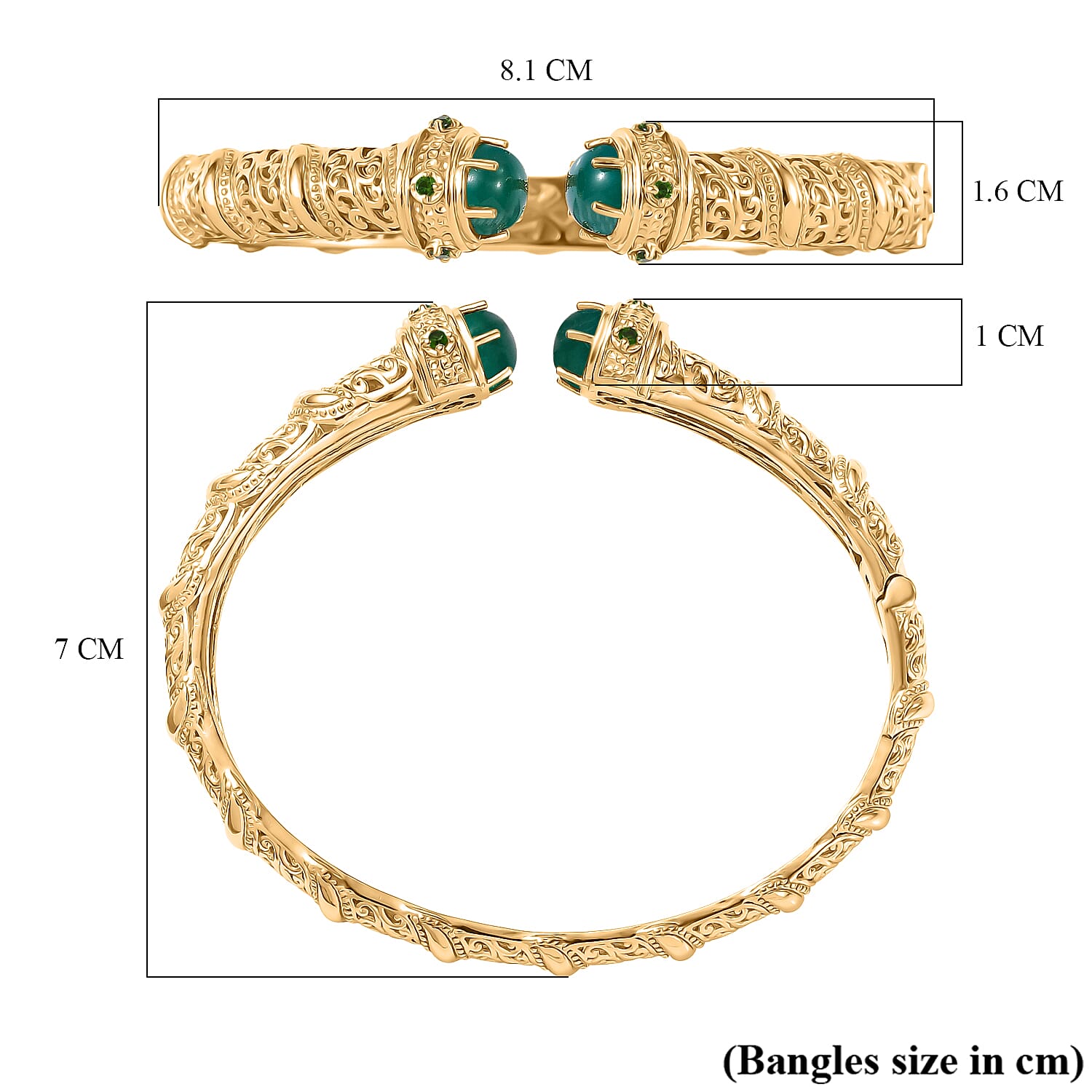 EverTrue Green Onyx, Natural Chrome Diopside Cuff Bangle (Size - 7.5) in Yellow Gold Plated 4.66 Ct. 8242592 6