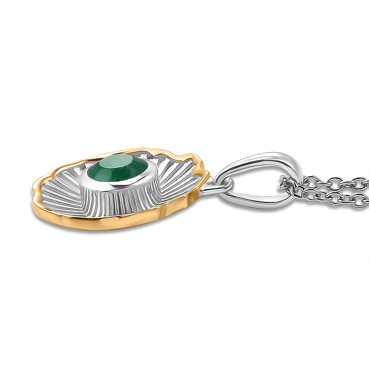 EverTrue - Green Onyx Solitaire Sunburst Pendant with Chain (Size 20) in Yellow Pen Plating V32512780 4