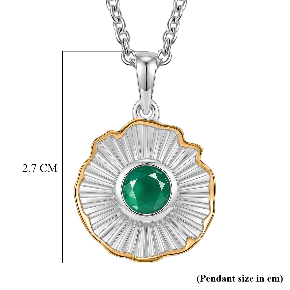 EverTrue - Green Onyx Solitaire Sunburst Pendant with Chain (Size 20) in Yellow Pen Plating V32512780 6