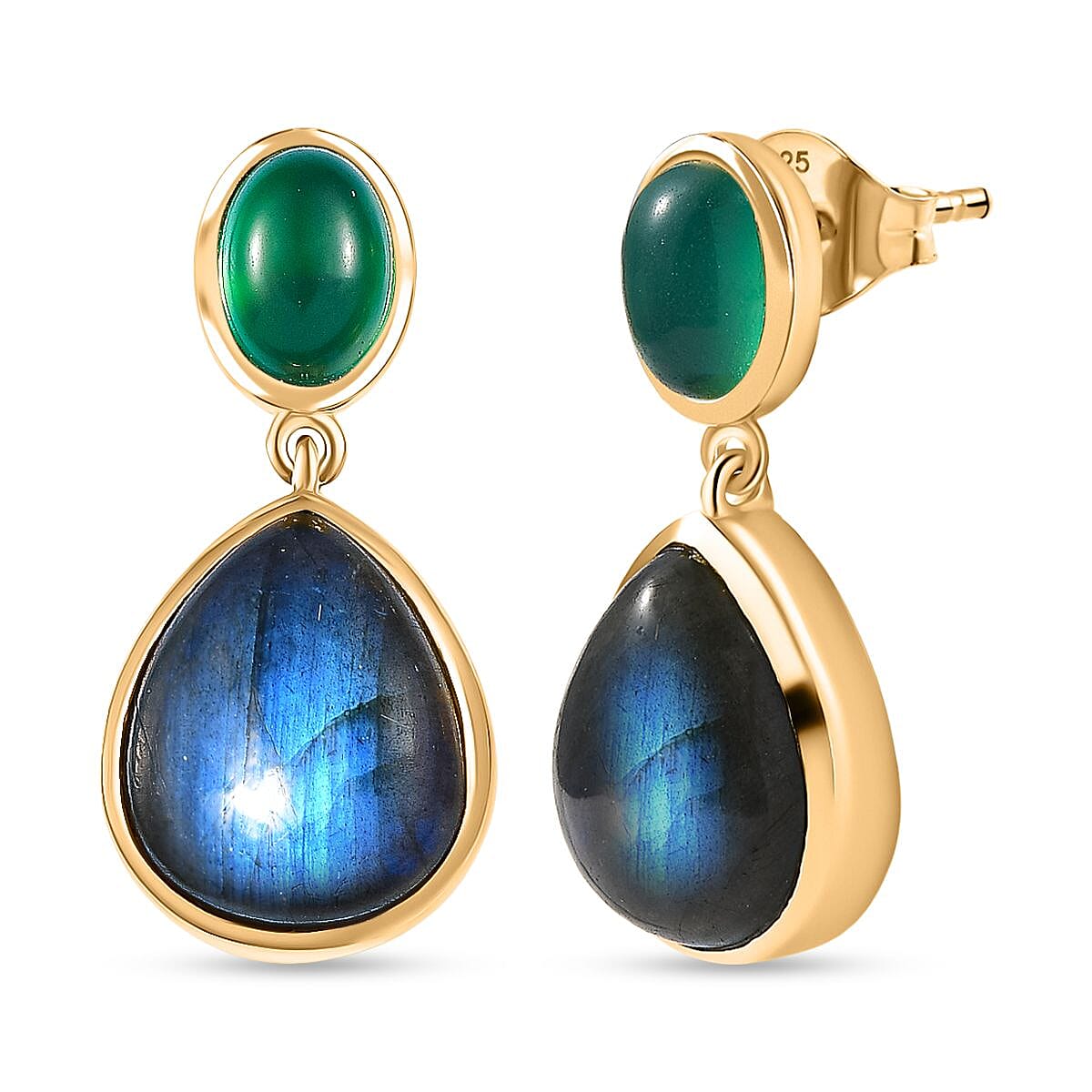 EverTrue Labradorite &amp; Green Onyx Stud Push Post Earring in Yellow Gold Plated 11.73 Ct. 8247503 0