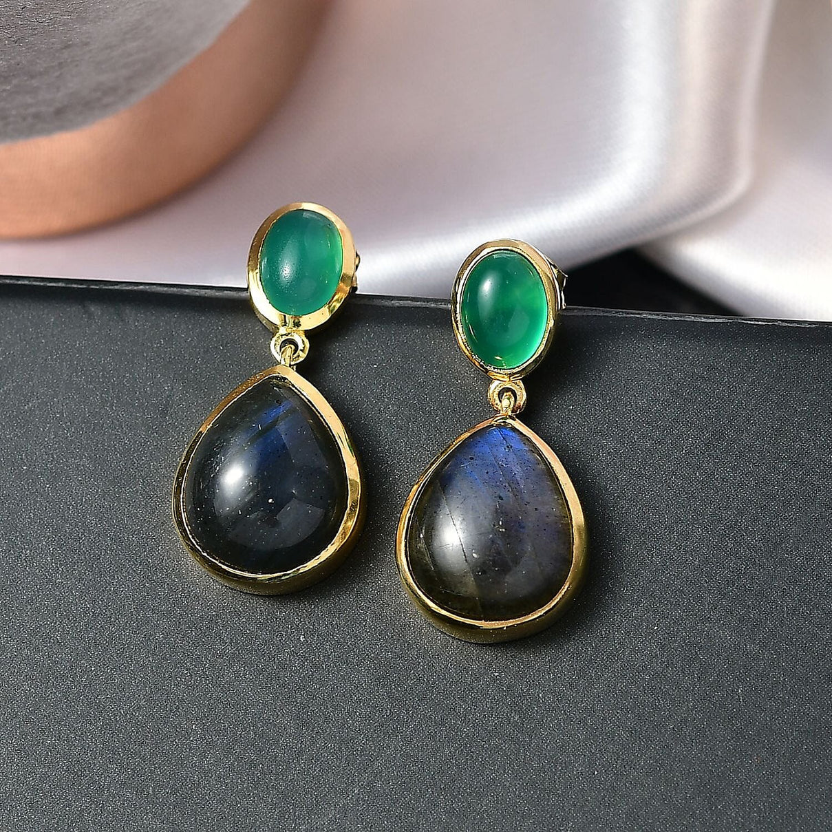 EverTrue Labradorite &amp; Green Onyx Stud Push Post Earring in Yellow Gold Plated 11.73 Ct. 8247503 2