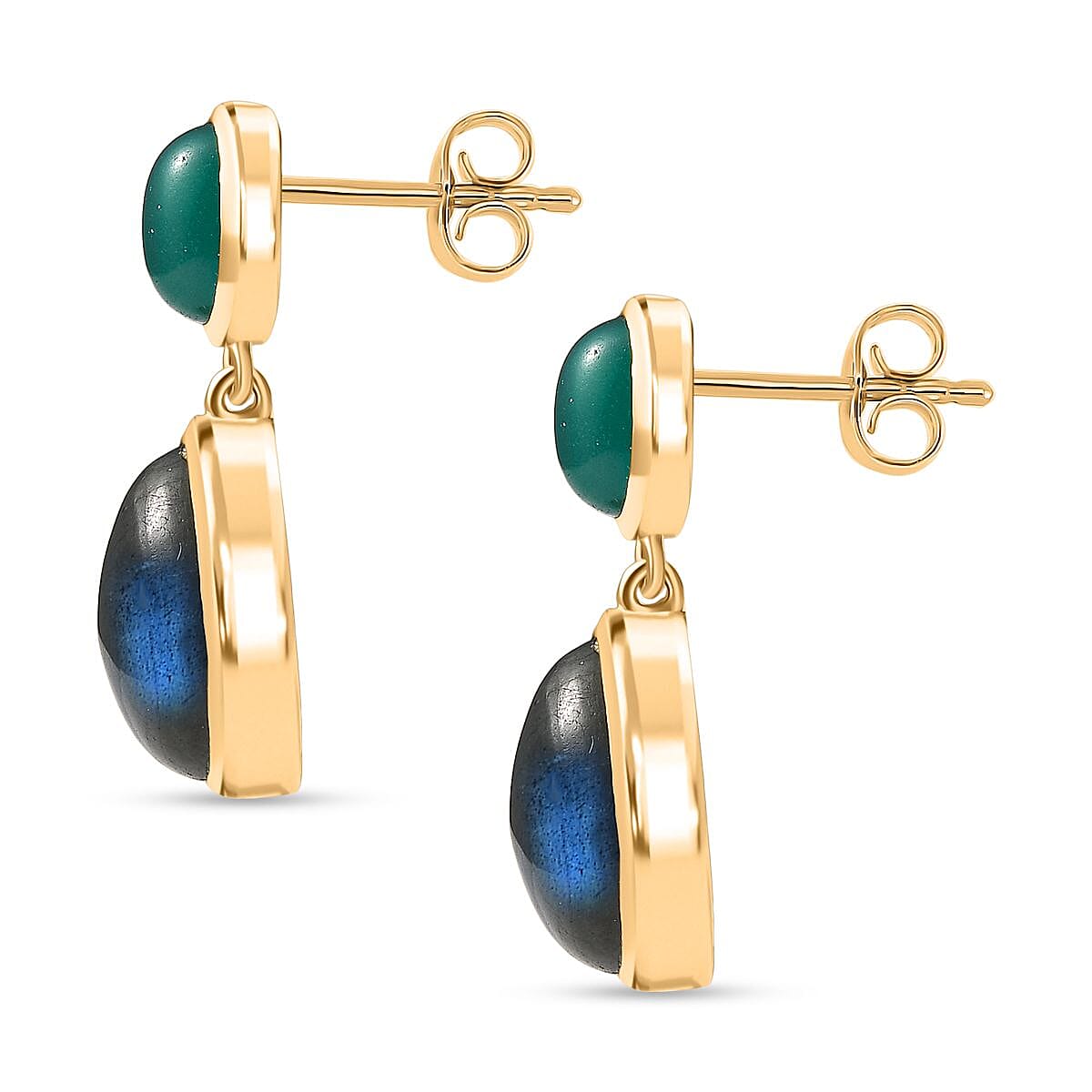 EverTrue Labradorite &amp; Green Onyx Stud Push Post Earring in Yellow Gold Plated 11.73 Ct. 8247503 4