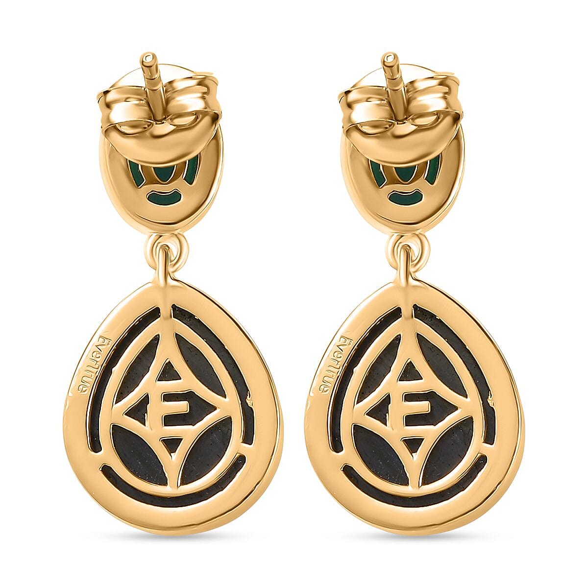 EverTrue Labradorite &amp; Green Onyx Stud Push Post Earring in Yellow Gold Plated 11.73 Ct. 8247503 5