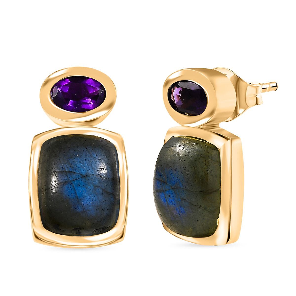 EverTrue Labradorite &amp; African Amethyst Stud Push Post Earring in Yellow Gold Plated 7.44 Ct. 8261409 0