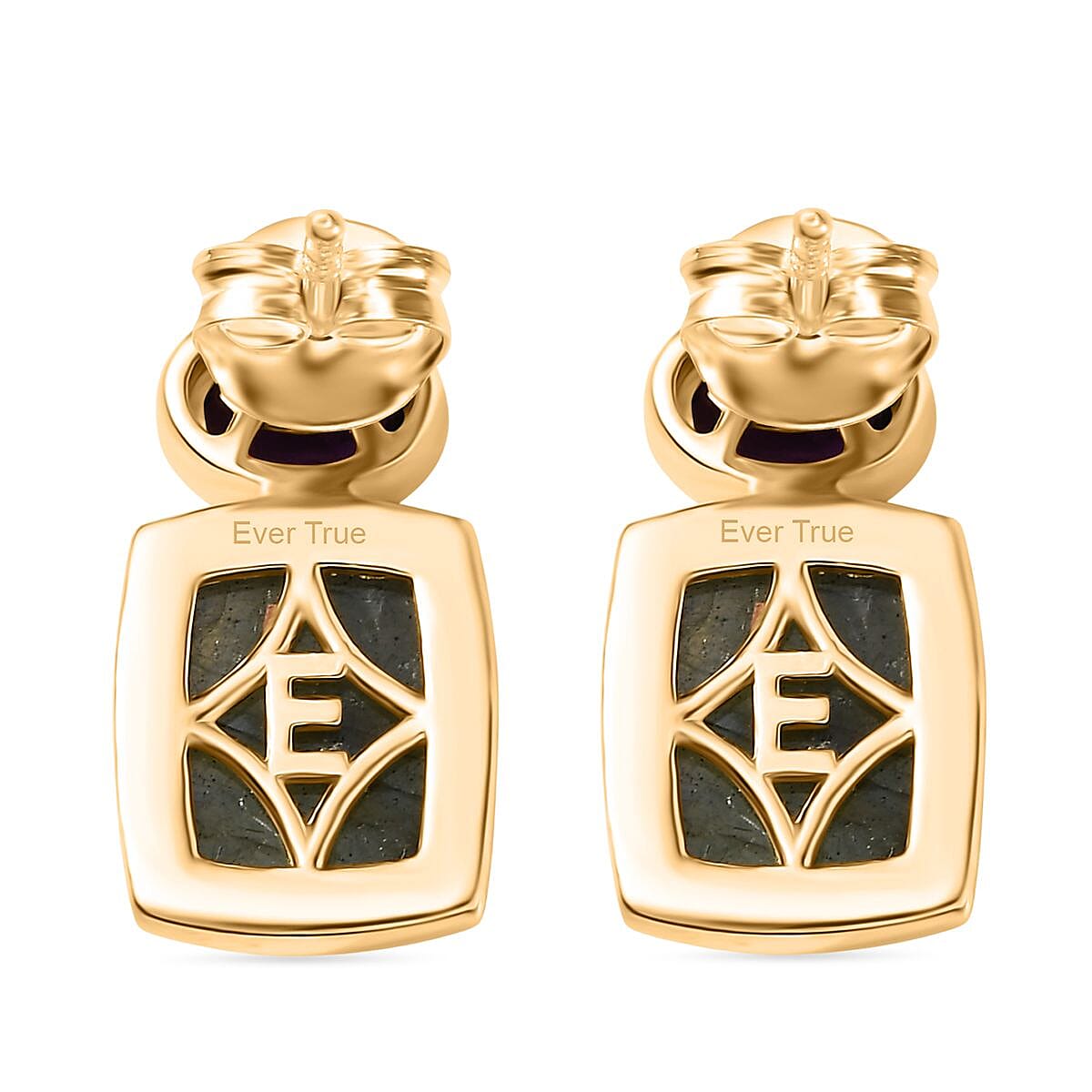 EverTrue Labradorite &amp; African Amethyst Stud Push Post Earring in Yellow Gold Plated 7.44 Ct. 8261409 4