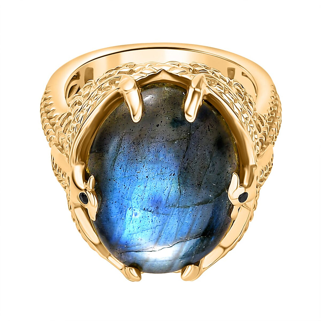 EverTrue Labradorite & Black Spinel Ring in Yellow Gold Plated 11.72 Ct.