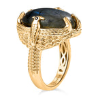 EverTrue Labradorite & Black Spinel Ring in Yellow Gold Plated 11.72 Ct.
