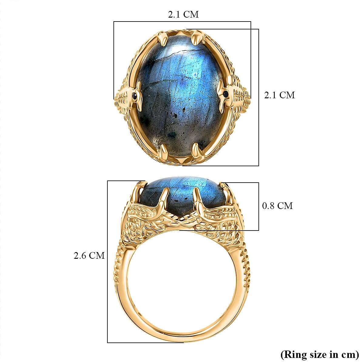 EverTrue Labradorite &amp; Black Spinel Ring in Yellow Gold Plated 11.72 Ct. 8277040 6