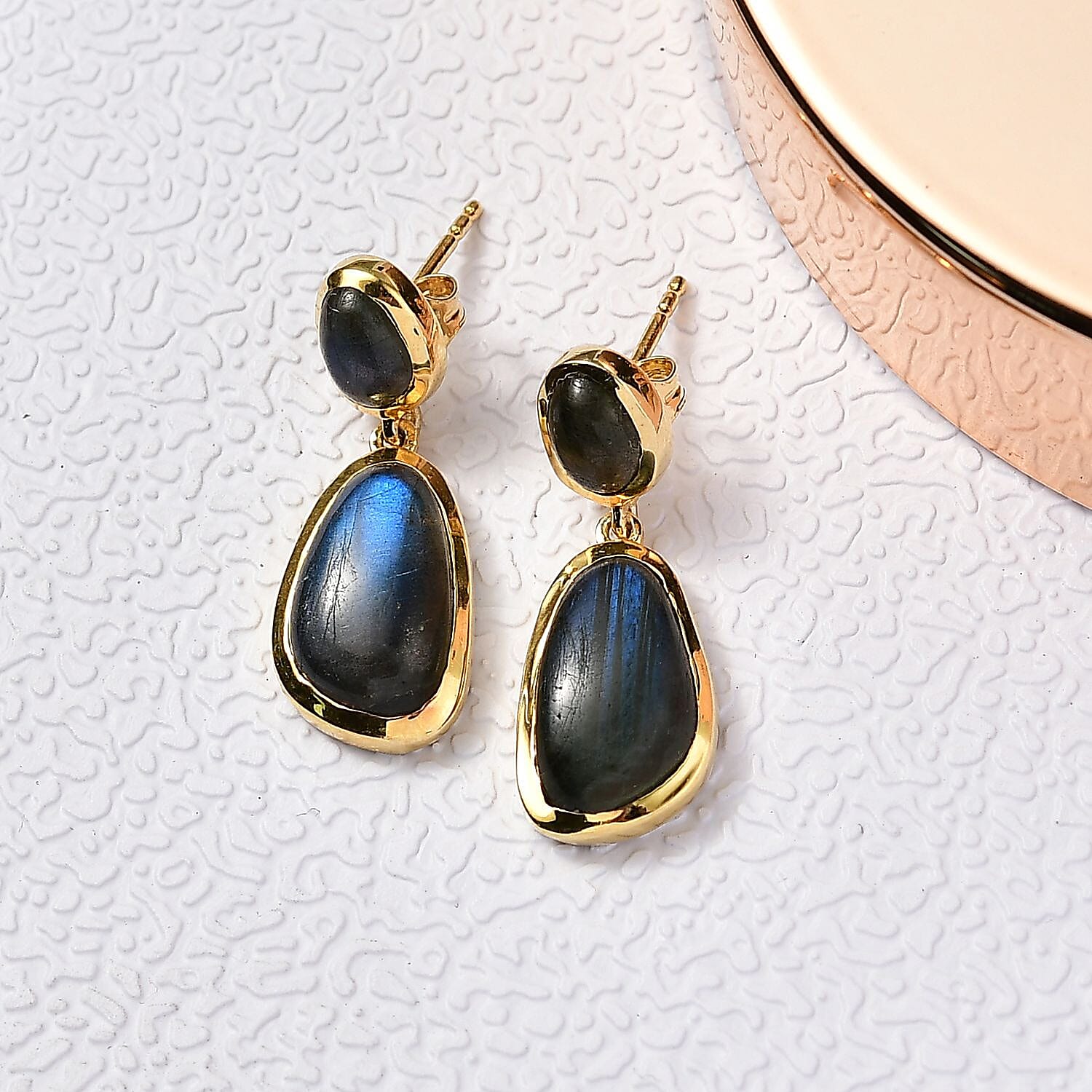 EverTrue Labradorite Dangling Earring in Yellow Gold Plated 10.41 Ct. 8261362 1