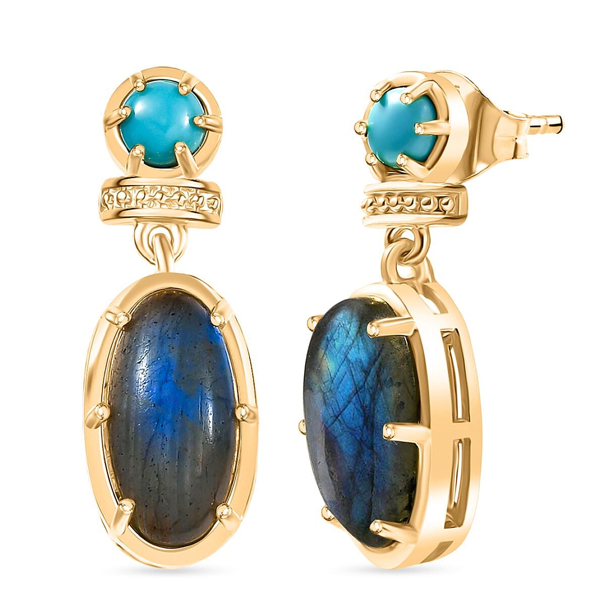 EverTrue Labradorite &amp; Lagoon Turquoise Stud Push Post Earring in Yellow Gold Plated 5.12 Ct. 8261333 0