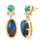 EverTrue Labradorite & Lagoon Turquoise Stud Push Post Earring in Yellow Gold Plated 5.12 Ct.