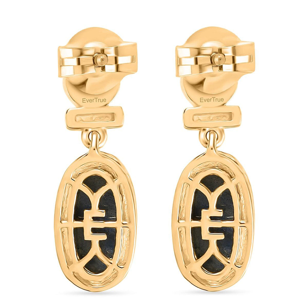 EverTrue Labradorite & Lagoon Turquoise Stud Push Post Earring in Yellow Gold Plated 5.12 Ct.
