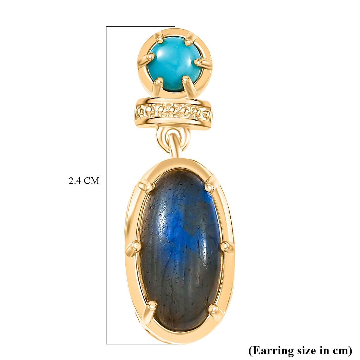 EverTrue Labradorite &amp; Lagoon Turquoise Stud Push Post Earring in Yellow Gold Plated 5.12 Ct. 8261333 5