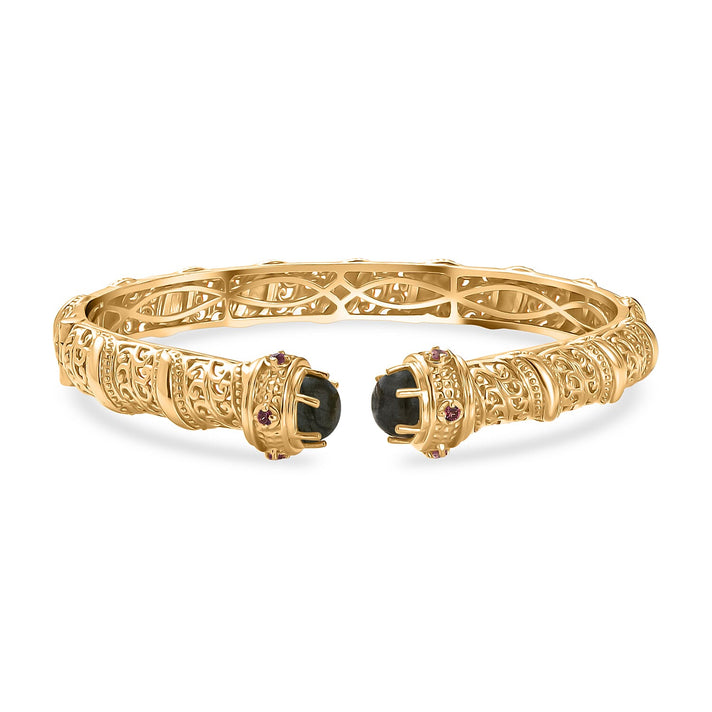 EverTrue Green Onyx, Natural Chrome Diopside Cuff Bangle (Size - 7.5) in Yellow Gold Plated 4.66 Ct. 8242592 1