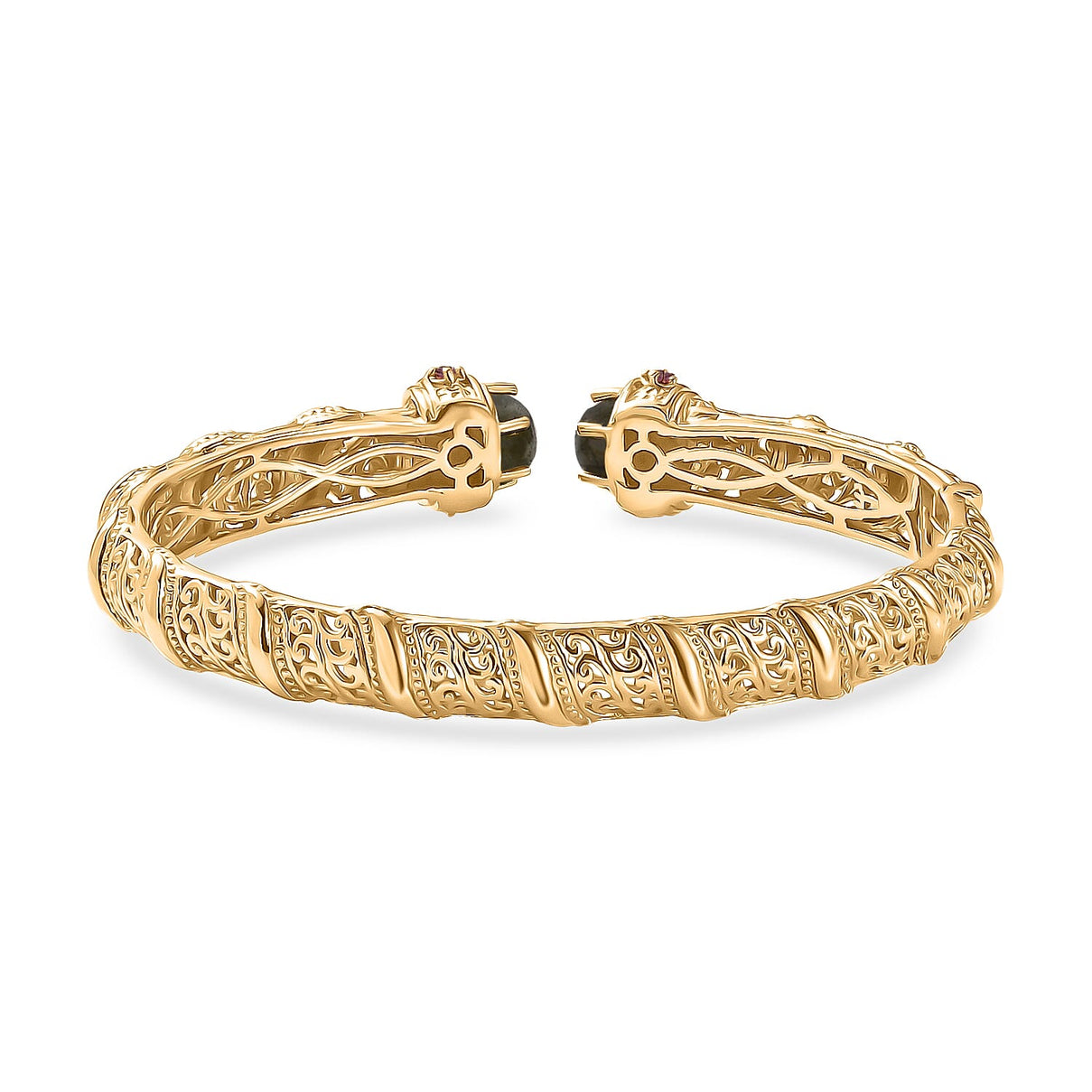 EverTrue Labradorite, Orissa Rose Garnet Cuff Bangle (Size - 7.5) in Yellow Gold Plated 5.25 Ct. V32514425 5