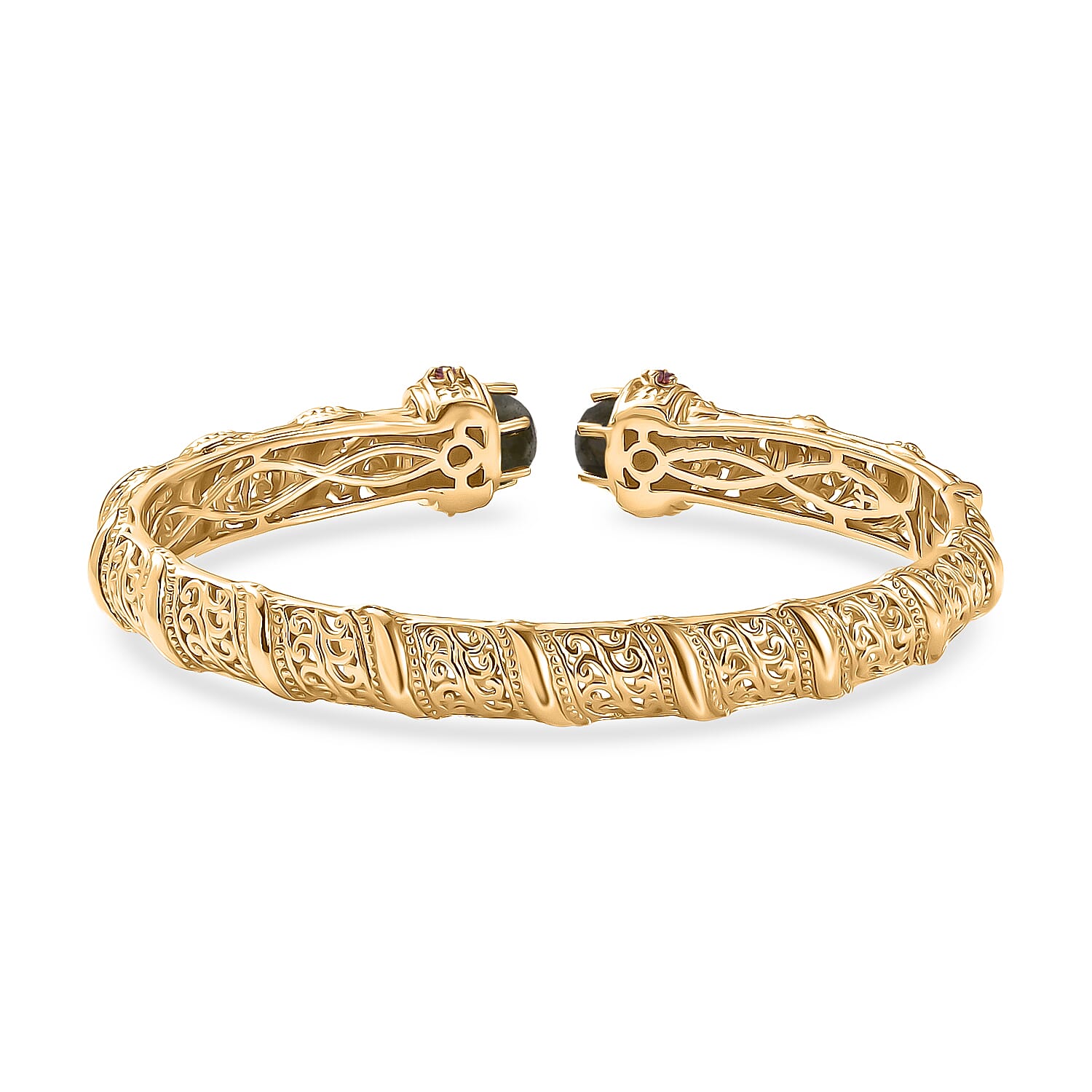 EverTrue Labradorite, Orissa Rose Garnet Cuff Bangle (Size - 7.5) in Yellow Gold Plated 5.25 Ct. V32514425 5