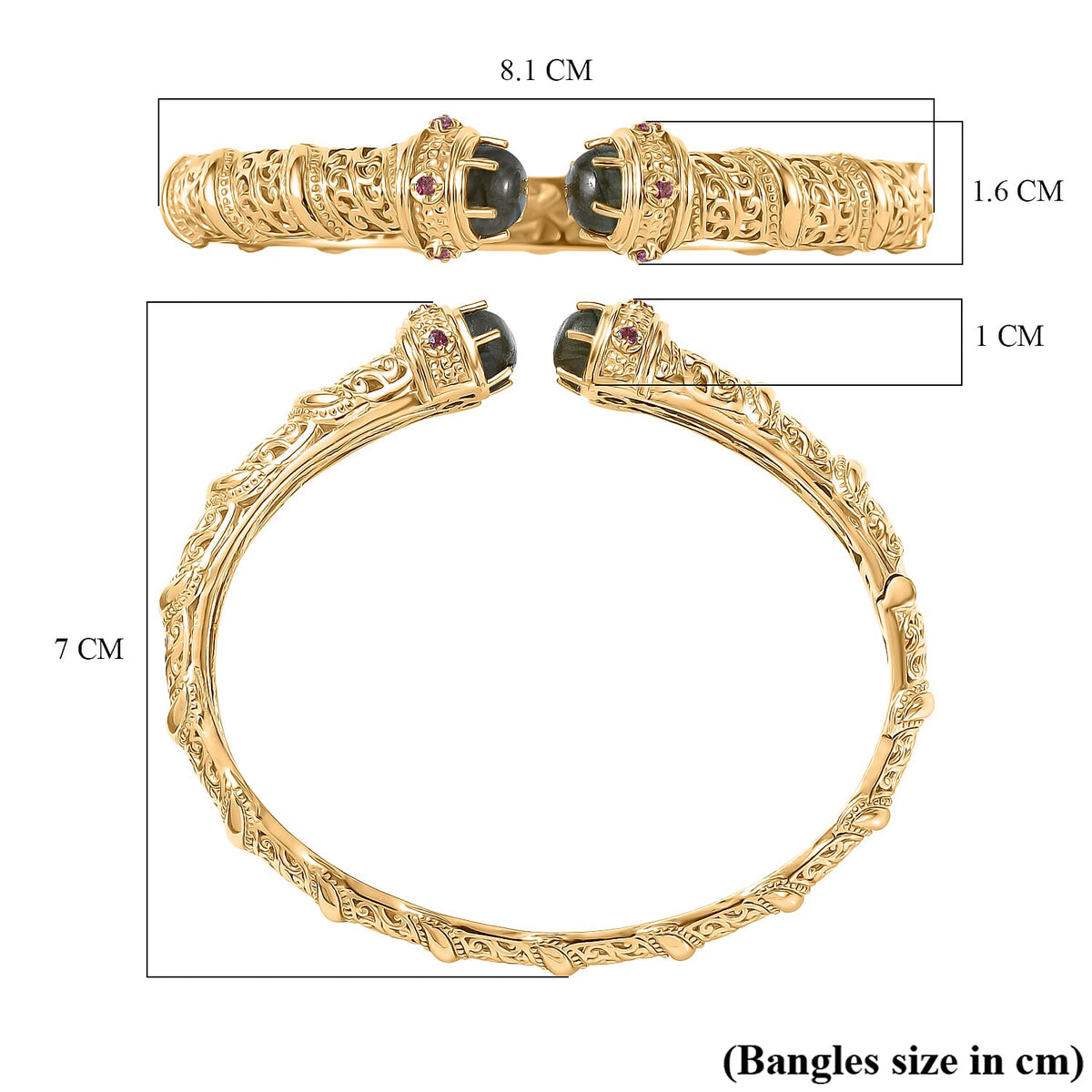 EverTrue Labradorite, Orissa Rose Garnet Cuff Bangle (Size - 7.5) in Yellow Gold Plated 5.25 Ct. V32514425 6