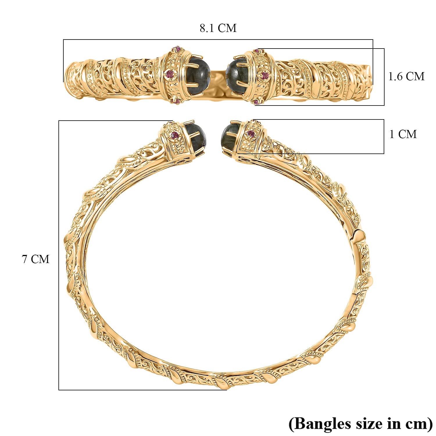 EverTrue Labradorite, Orissa Rose Garnet Cuff Bangle (Size - 7.5) in Yellow Gold Plated 5.25 Ct. V32514425 6