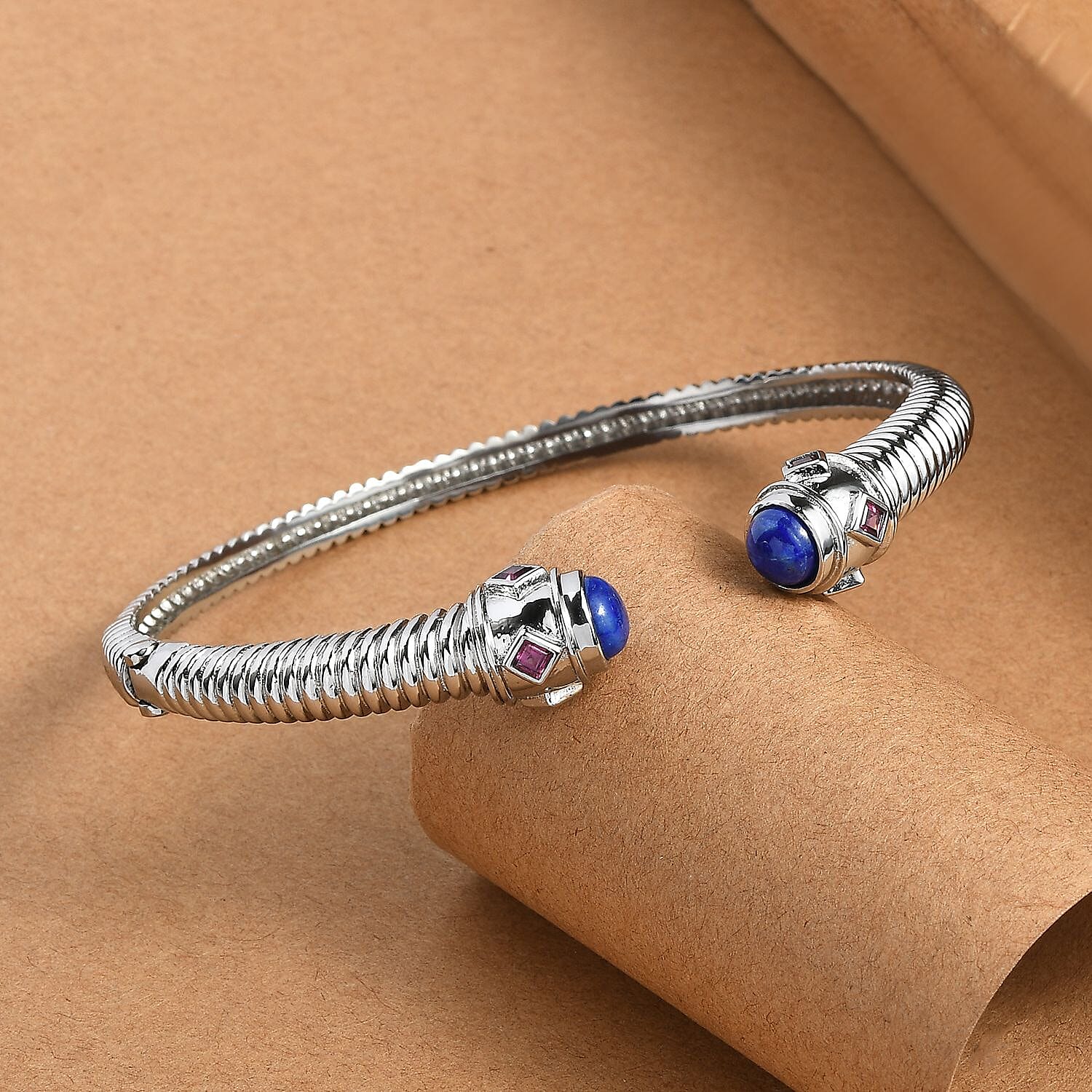 EverTrue Labradorite &amp; Rhodolite Garnet Full Bangle (Size 7.5) 4.26 Ct. 8173552 2