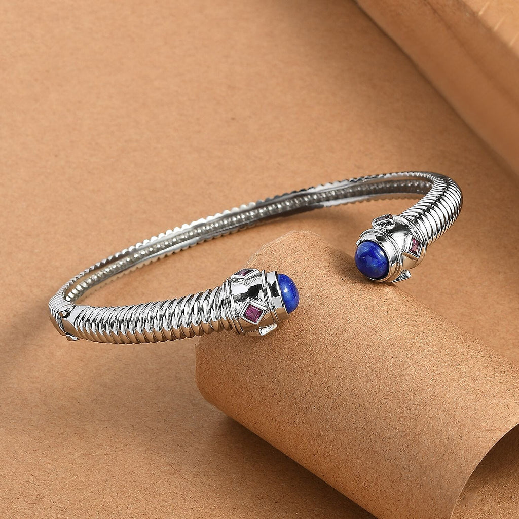 EverTrue Labradorite & Rhodolite Garnet Full Bangle (Size 7.5) 4.26 Ct.