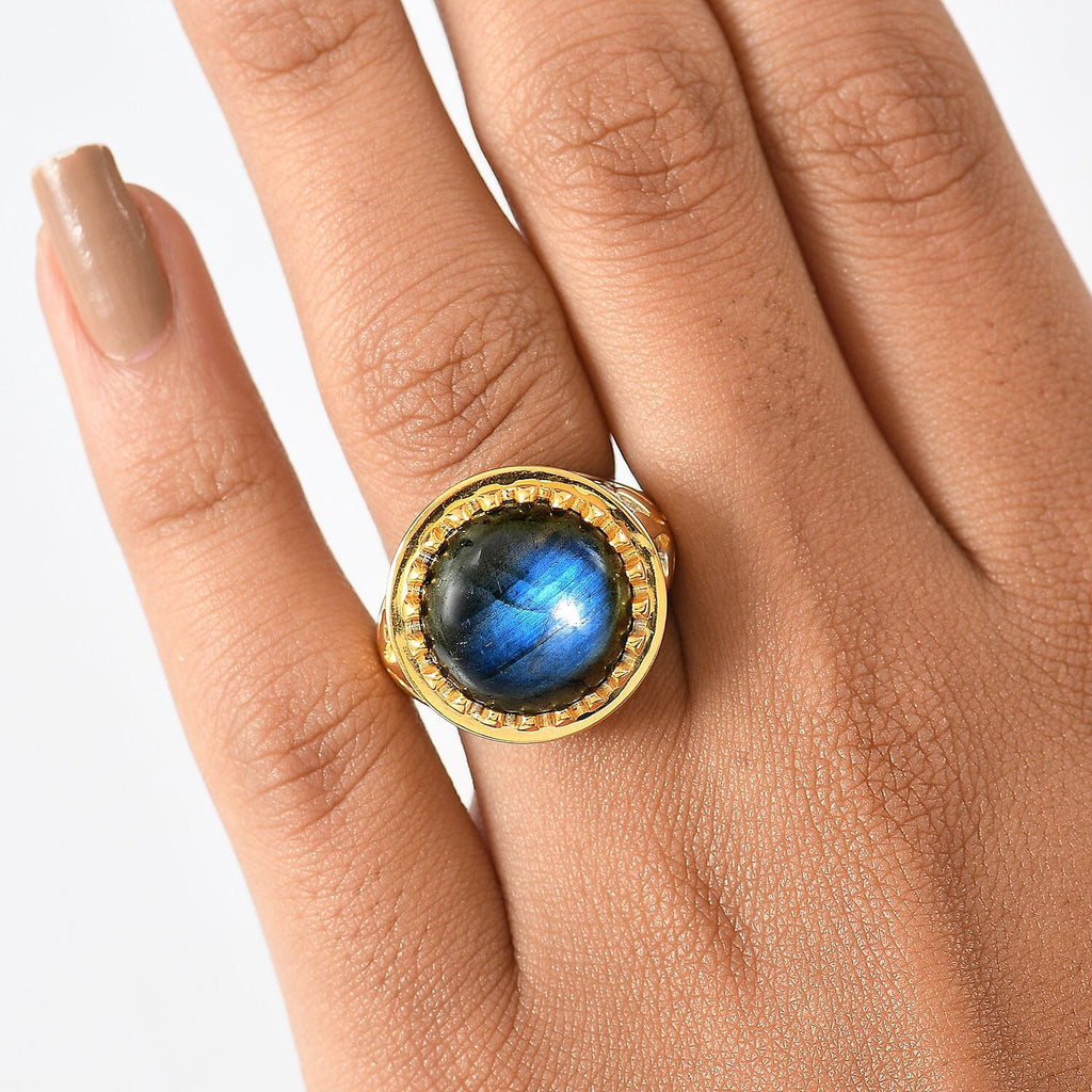 EverTrue Labradorite Solitaire Ring Pure Yellow Brass  9.727  Ct.