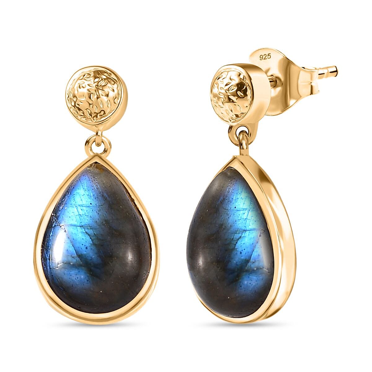 EverTrue Labradorite Solitaire Stud Push Post Earring in Yellow Gold Plated 10.52 Ct. 8261414 0