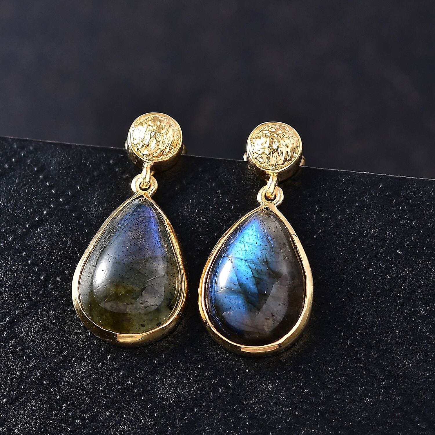 EverTrue Labradorite Solitaire Stud Push Post Earring in Yellow Gold Plated 10.52 Ct. 8261414 1