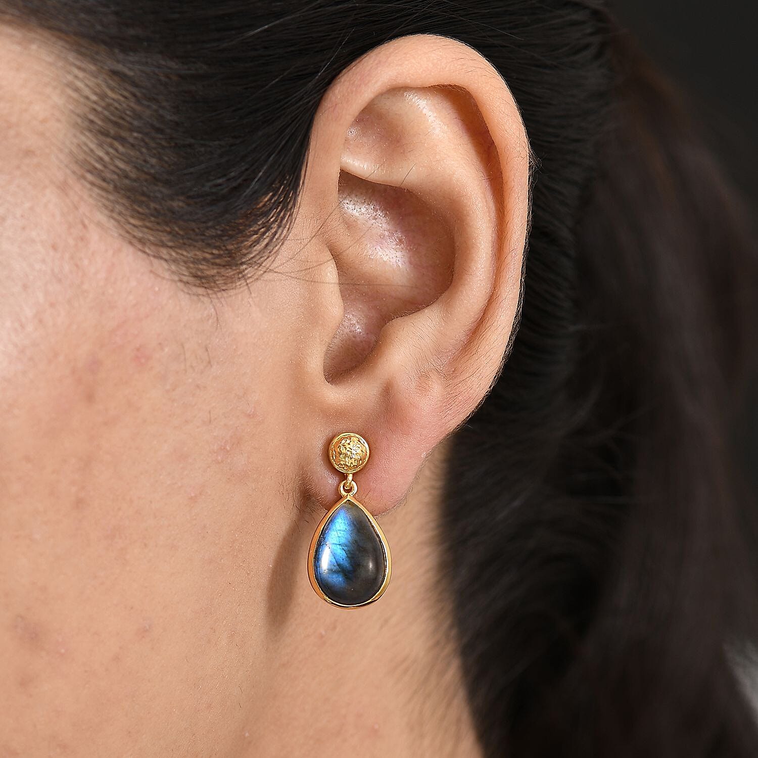 EverTrue Labradorite Solitaire Stud Push Post Earring in Yellow Gold Plated 10.52 Ct. 8261414 2