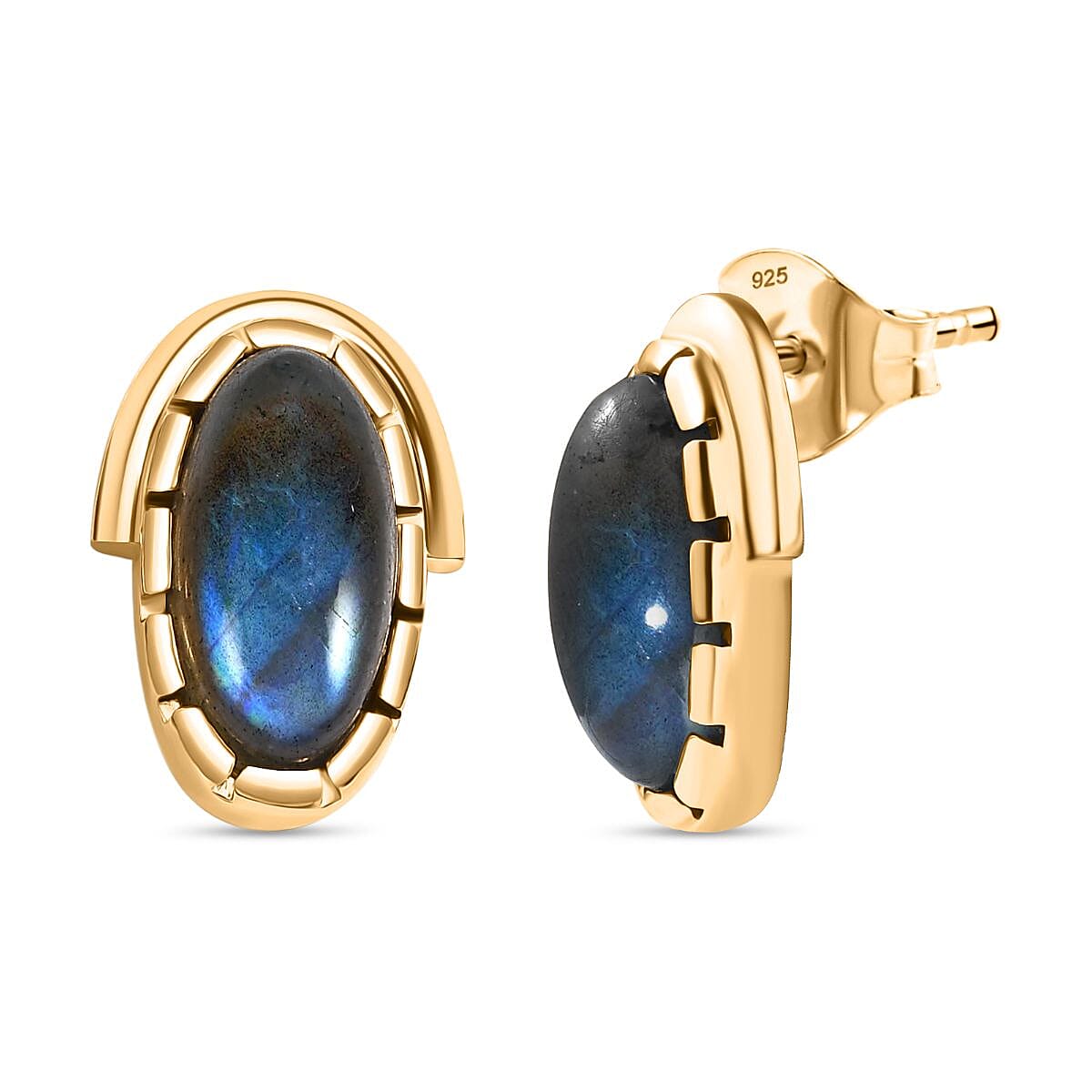 EverTrue Labradorite Solitaire Stud Push Post Earring in Yellow Gold Plated 7.56 Ct. 8262734 0