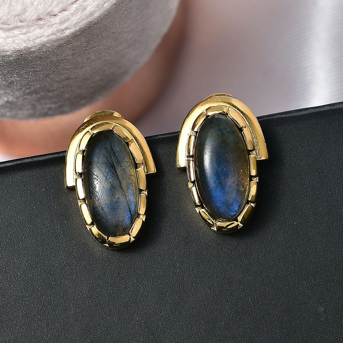 EverTrue Labradorite Solitaire Stud Push Post Earring in Yellow Gold Plated 7.56 Ct. 8262734 2