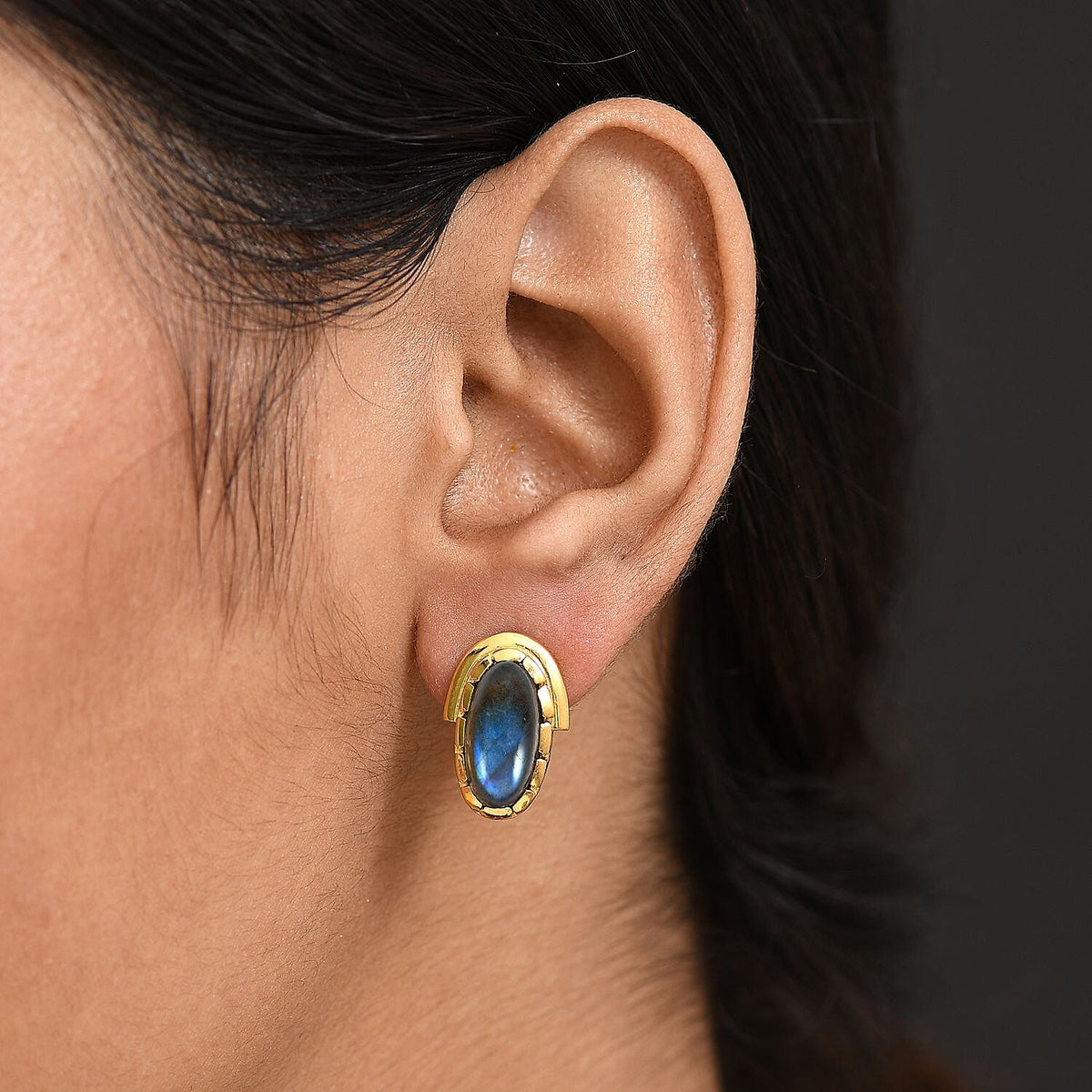 EverTrue Labradorite Solitaire Stud Push Post Earring in Yellow Gold Plated 7.56 Ct. 8262734 3