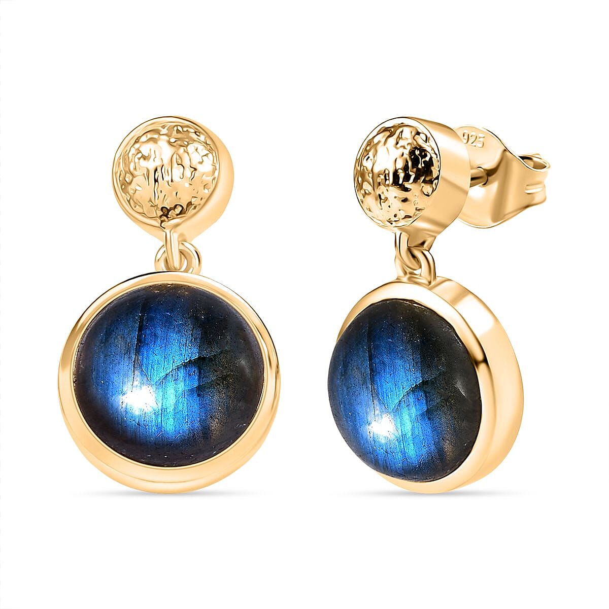 EverTrue Labradorite Solitaire Stud Push Post Earring in Yellow Gold Plated 8.35 Ct. 8262737 0