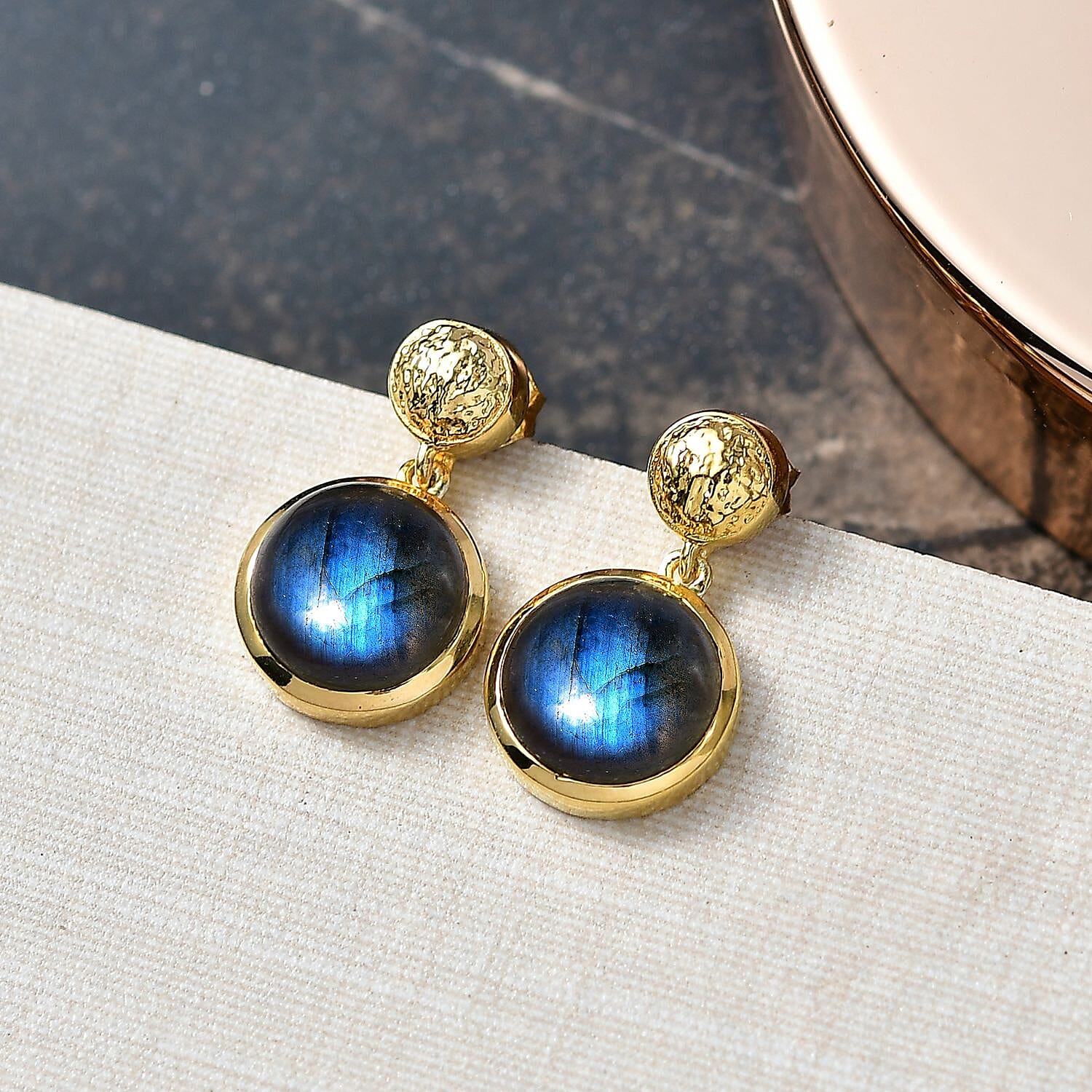 EverTrue Labradorite Solitaire Stud Push Post Earring in Yellow Gold Plated 8.35 Ct. 8262737 1