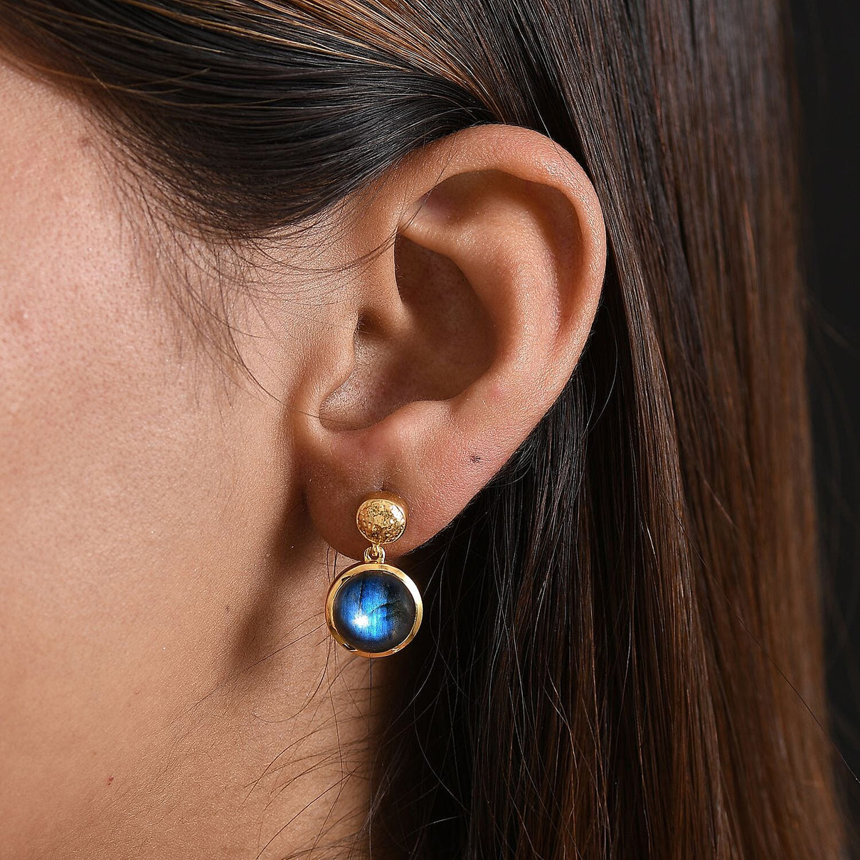 EverTrue Labradorite Solitaire Stud Push Post Earring in Yellow Gold Plated 8.35 Ct. 8262737 2