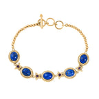Lapis Lagoon & African Amethyst Cluster Bracelet (Size - 7.5) with Tongle Lock in Yellow Gold Tone 12.50 Ct.