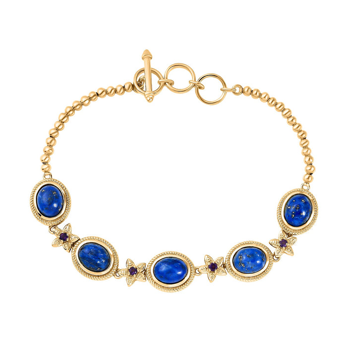 Lapis Lagoon &amp; African Amethyst Cluster Bracelet (Size - 7.5) with Tongle Lock in Yellow Gold Tone 12.50 Ct. 8300246 1